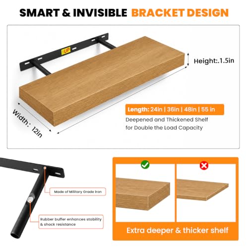 RICHER HOUSE 12 Inch Deep Floating Shelves, 36 Inch Long Wall Shelf, Oak - color: Oak, size: 36in