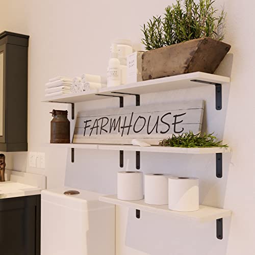 RICHER HOUSE Rustic Wood Floating Shelves Set of 5, Wall Mounted Shelf 16in - color: White