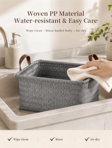 Wicker Storage Baskets, 4 Pack Woven Baskets for Shelves, Grey - color: Rectangle Gray