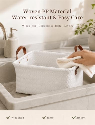Wicker Storage Baskets, 4 Pack Woven Baskets for Shelves, White - color: Rectangle White