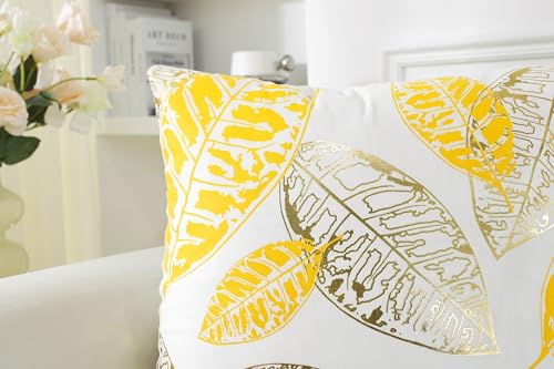 TAOSON Pack of 4 Mustard Yellow & Gold Throw Pillow Covers 18x18 Inch - Geometric Shell Pattern Cushion Cases with Bronzing Print, Soft Cozy Decorative Pillows for Sofa Couch Bed - color: Yellow, size: 18" x 18" (Pack of 4)