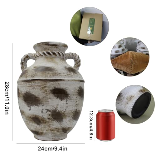12 Inch Large Cermaic Vase, Rustic Farmhouse Flower Vase with Handmade Speckled Pottery, Brown Decorative vases for Table & Entryway Centerpiece Home Decor