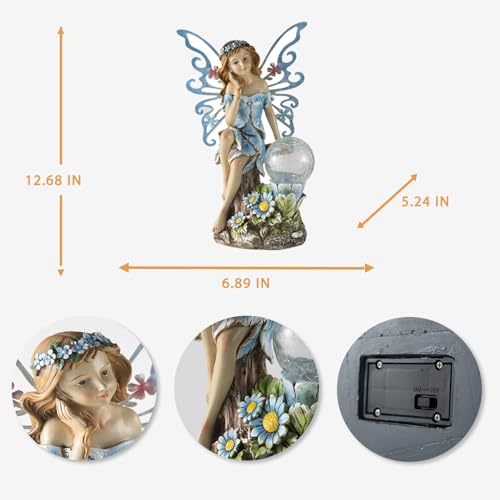 Suyorpe Garden Fairy Statues Solar Outdoor Decor - Fairy Garden Accessories, Fairies Figurine for Outside Gifts,Resin Ornaments for Patio Yard Lawn - color: Blue