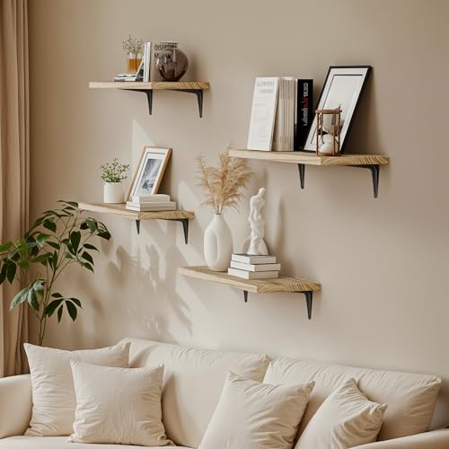 SKYSEN Floating Shelves for Wall Set of 6, 15.7in Wood Wall Shelf for Decor, Bathroom, Bedroom, Storage, Book,Kitchen, Living Room - Rustic Brown(fs-40-l) - color: Rustic Brown, size: 15.7"