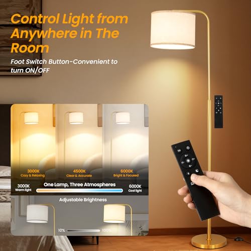 Arc Floor Lamp with Remote and Dimmable Gold Floor lamps for Living Room - color: Gold