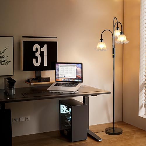 Lightdot Flower Floor Lamp 3 Light Black Dimmable Tall Floral Floor Lamps - color: 3 Flower Down-Black