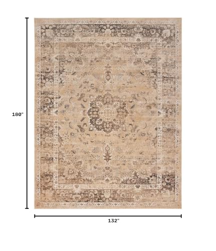 SAFAVIEH Vintage Collection X-Large Area Rug - 11' x 15', Warm Beige, Oriental Medallion Distressed Viscose Design, Ideal for High Traffic Areas in Living Room, Bedroom (VTG113-660) - color: Warm Beige, size: 11' x 15' (Rectangular)