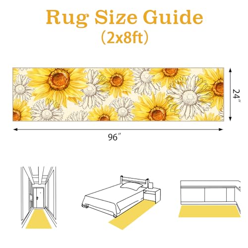 AooHHooA Sunflower Runner Rug 2x8 Non-Slip Washable Yellow - color: Sunflower-1, size: 2' x 8' (Runner)