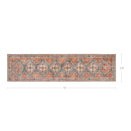 Knot Tangelo 2'6" x 10' Orange & Blue Runner Rug - Persian-Inspired Design - size: 2'6" x 10' (Rectangular)