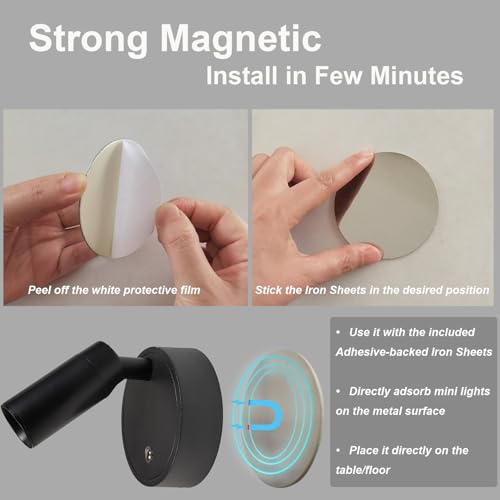 Black 2 Pack Dimmable LED Lights for Bedroom - Battery Wall Light with 3 Lighting Colors, 350° Rotate, Magnetic and USB Rechargeable Wireless Wall Lights with Remote