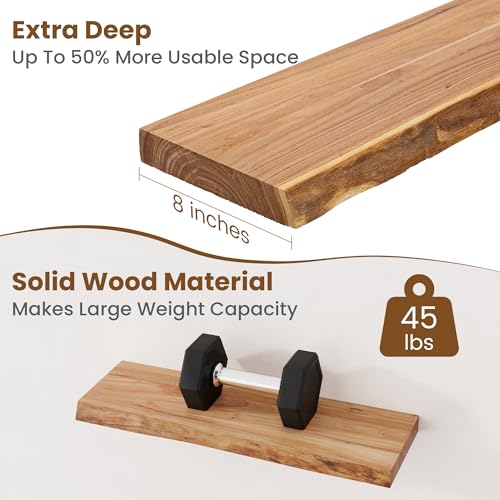 Floating Shelves for Wall, Solid Elm Wood Shelves, 24in Set of 2, Natural - color: Natural, size: Live Edge, 24inch, 2Packs