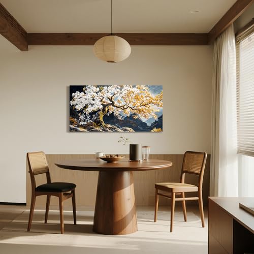 imjiayu Tree Wall Art, Zen Canvas Print, Gold Blossom Mountain Artwork - color: Ancient Tree, size: 40"L x 20"W