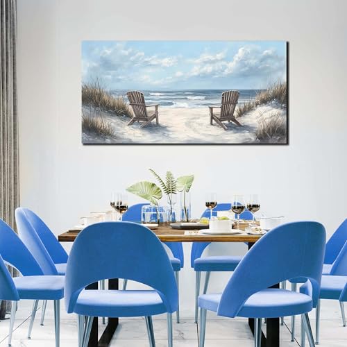 Ouzzlie Coastal Wall Art Light Blue Picture Art for Bedroom - color: Light Blue, size: 48"L x 24"W