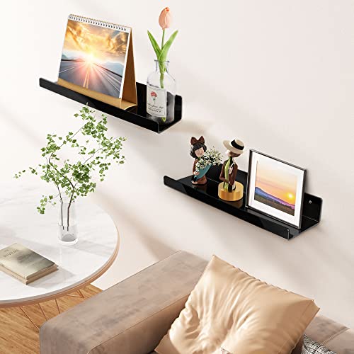 upsimples 4 Pcs 15" Acrylic Shelves for Wall Organize and Display, Black - color: Black