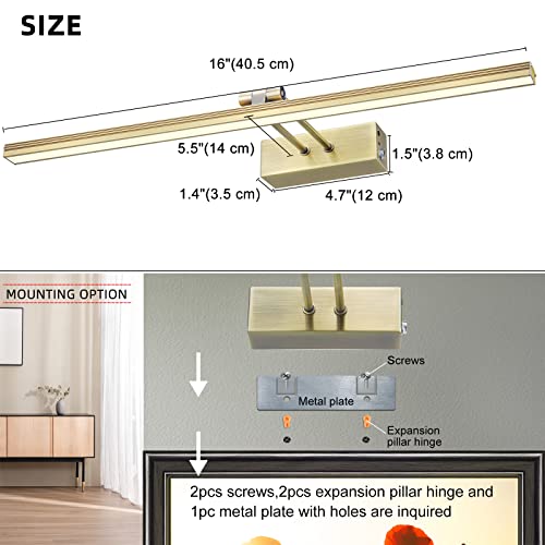 HEAGEERO Picture Lights for Wall,20in Gallery Light,5000mAh Art Light - color: Antique Brass-20"