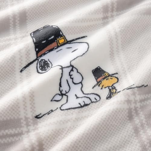 Berkshire Blanket Peanuts® VelvetLoft® Cute Character Snoopy Plush Throw Blanket,Lakeside Plaid Harvest Snoopy and Woodstock Grey,Throw 55 in x 70 in (Official Peanuts® Product) - color: Lakeside Plaid Harvest Snoopy and Woodstock Grey, size: Throw (55 in