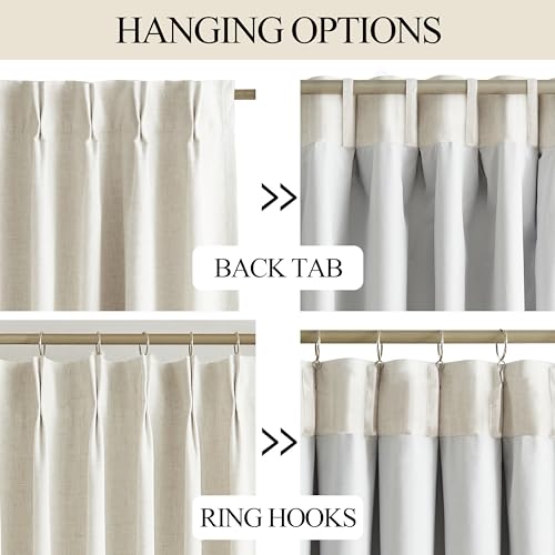 Vision Home Natural Pinch Pleated Full Blackout Curtains Linen Blended Room Darkening Window Curtains 90 inch for Living Room Bedroom Thermal Insulated Pinch Pleat Drapes with Hooks 2 Panel 40"Wx90"L - color: Natural, size: 40"W x 90"L (Pack of 2)