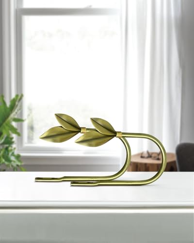 Antique Brass Curtain Holdbacks 2 Pack, Metal Olive Leaf Tiebacks Wall Mounted - Decorative Holders for Drapes & Curtains, Heavy Duty Pull Back Hooks (Antique Brass) - color: Antique Brass