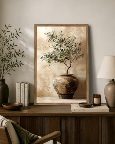 Olive Tree Canvas Wall Art, Botanical Canvas Framed Poster Painting Print Picture, Vintage Rustic Farmhouse Green Plant Artwork, Nature Wall Decor for Living Room Kitchen Bedroom Home Decoration 16x24 Inch - color: A-Olive Tree, size: 24"L x 16"W