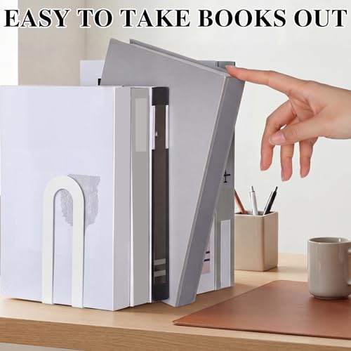 Chunful 6 Pcs White Modern Metal Book Ends for Shelves Decorative Small Bookends Book Shelf Organizer Minimalist Design Stopper to Hold Books for Office (Round) - color: White, size: Round