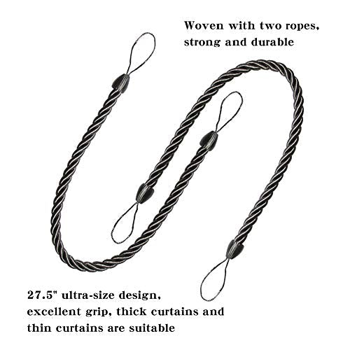 BEL AVENIR Curtain Tiebacks Ropes Tie-Backs,Handmade Holdbacks(Charcoal,2P) - color: Charcoal, size: 2pack