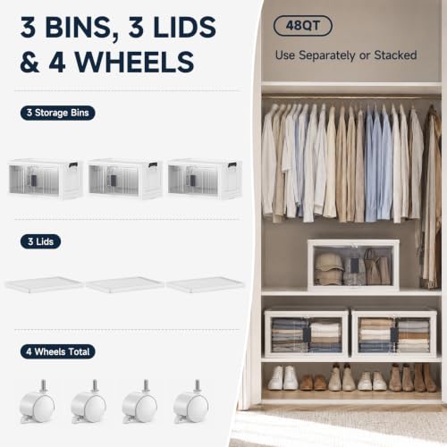 OlarHike 144QT Storage Bins with Lids for Closets, Office, Home, 3 Pack - size: 48QT