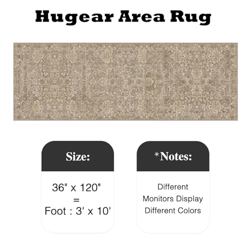 HUGEAR 3x10 Light Brown Vintage Floral Washable Runner Rug for Hallway - color: Light Brown, size: 3' x 10' (Runner)