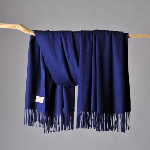 CUDDLE DREAMS Premium Cashmere Throw Blanket with Fringe (Navy) - color: Navy