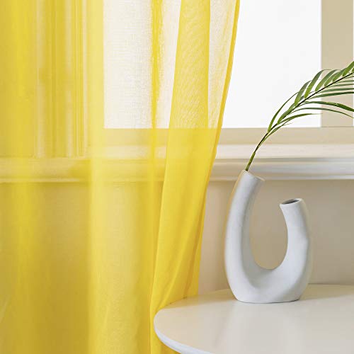DUALIFE Bright Yellow Sheer Curtains 52 x 63 Inch Length for Living Room and Bedroom Window Voile Drapes Rod Pocket 2 Panels - color: Yellow, size: 52"W x 63"L (Pack of 2)