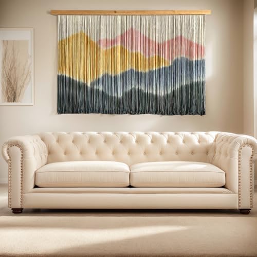 Sdjazl Woven Boho Macrame Wall Hanging Home Decor Tapestry Dip-Dyed Large Modern Handmade Colorful Mountain Landspace For Living room (light pink) - color: light pink