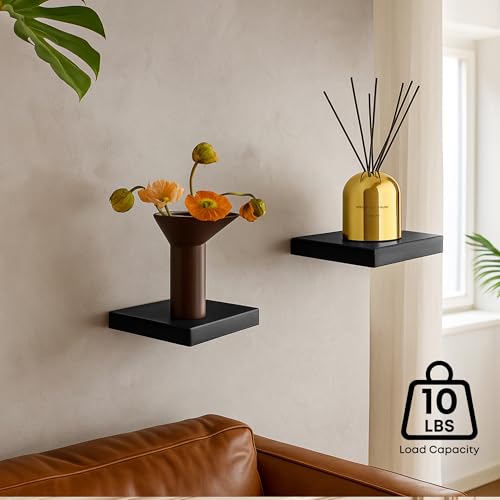 Small Floating Shelves for Wall Set of 2, 6 Inch Square Shelves,Black - color: Black, size: 6 Inch-2 Pcs