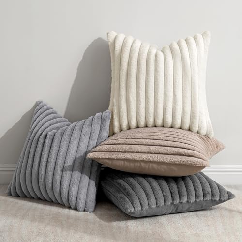 MIULEE Faux Fur Plush Decorative Throw Pillow Covers 20x20, Grey Taupe - color: Grey Taupe, size: 20" x 20" (Pack of 4)