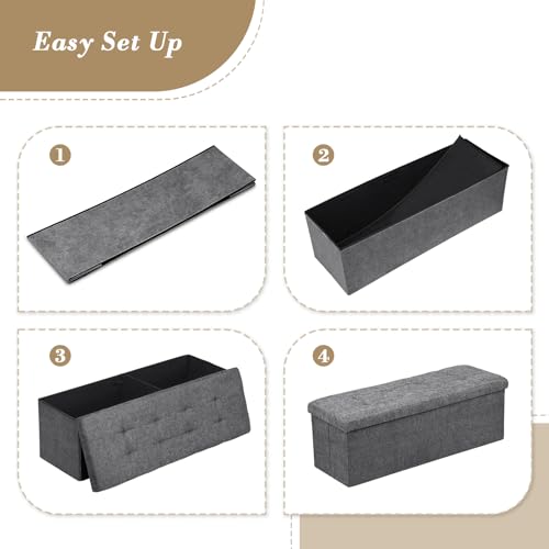 Athena Collection 43" Storage Ottoman Bench Folding Bench with 130L Hidden Storage, Large End of Bed Bench Linen Foot Rest Stool Chest with Flipping Lid for Living Room, Bedroom, Entryway, Dark Gray - color: Dark Gray, style: 43" Linen