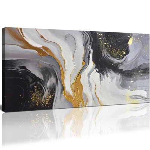 OKEXCKK Black and Gold Abstract Canvas Wall Art Modern Picture Black and White Marble Artwork Poster Gold Foil Painting Print Decor for Bedroom Living Room Office - 20"x40" - color: Black and Gold Abstract, size: 40"L x 20"W