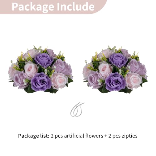 NUPTIO Artificial Flower Ball Centerpieces: Lilac & Purple & Pink Rose - color: Deep Purple & Light Purple & Light Pink, size: 2 Pcs