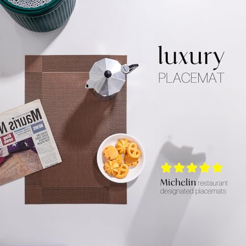 LEXMORE Placemats Set of 6 Vinyl/Plastic Woven Place Mats for Kitchen Table Indoor/Outdoor Washable Placemat Wipeable Dining Table Mats(Brown Cube) - color: G-brown Cube