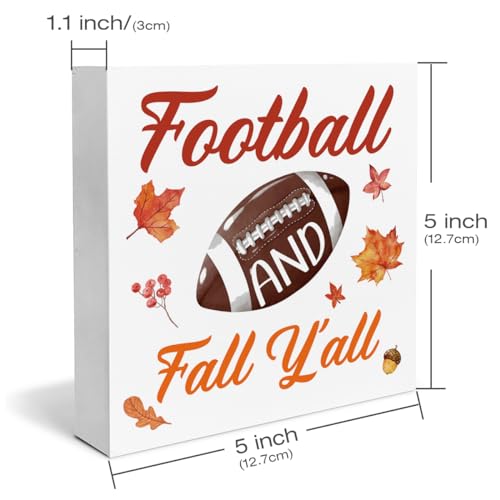 Dolimifa Fall Decor Fall Football Wooden Box Sign Football and Fall Y'all Decorations Rustic Home Desk Shelf Tabletop Decor 5 x 5 Inches - color: Multicolor Football