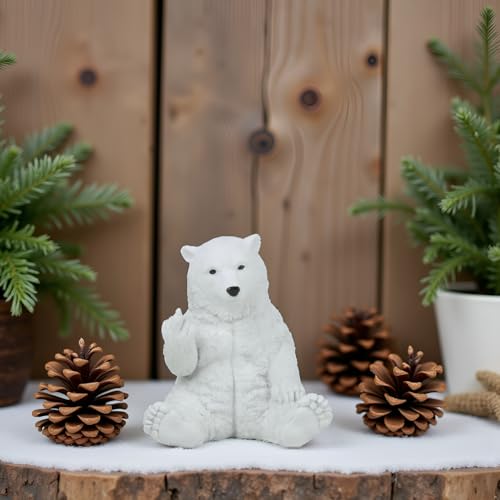JFSM INC. Polar Bear Raising Middle Finger Figurine Funny Hilarious Decor - Bear Lover Gifts, Cabin Themed Decor, - color: White, size: 5 inch