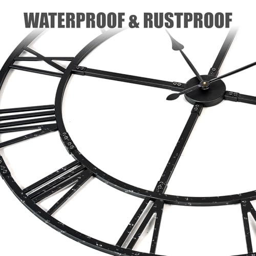 60 Inch Large Silent Wall Clock, Easy Assembly Roman Numeral Black - color: Black Metal Wall Clock, size: 60inch