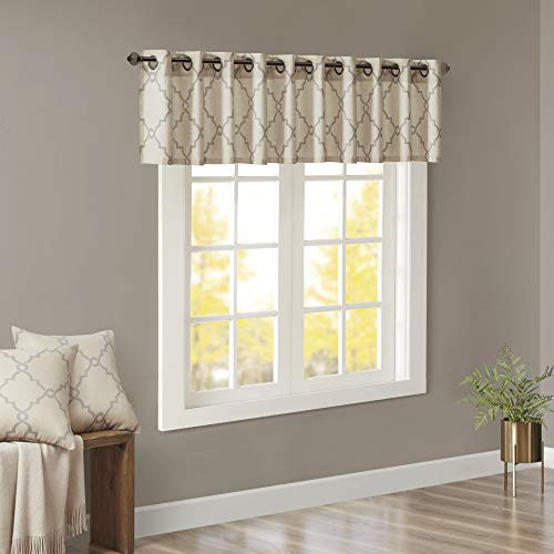 Madison Park Light Filtering Fretwork Print Valance, 50x18 Beige/Grey - color: Beige/Grey, size: 18"W x 50"L (Pack of 1)