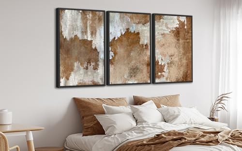 Large Framed Canvas Wall Art, Rustic Brown Abstract Prints, 16"x24"x3 - color: sepia, size: 16" X 24" X 3pcs Framed