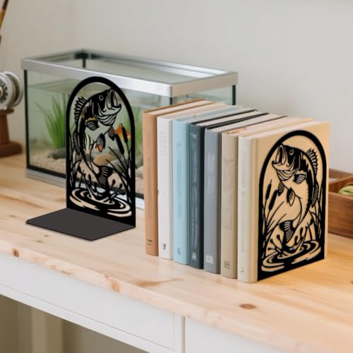 Peacoblue 5.3"x4.3"x7.9" Metal Bookends, Heavy Duty Book Ends for Shelves - style: Fish