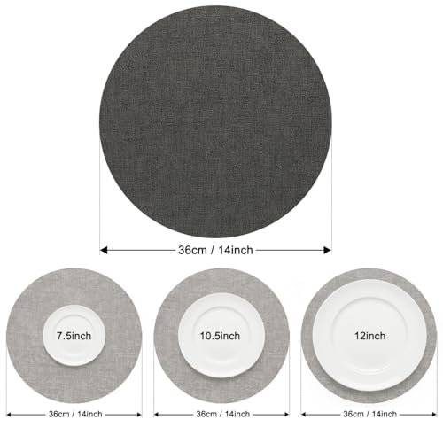 Myir JUN 14" Round Placemats Set of 4, Reversible Dual-Color Place Mats - color: Light Gray Gray