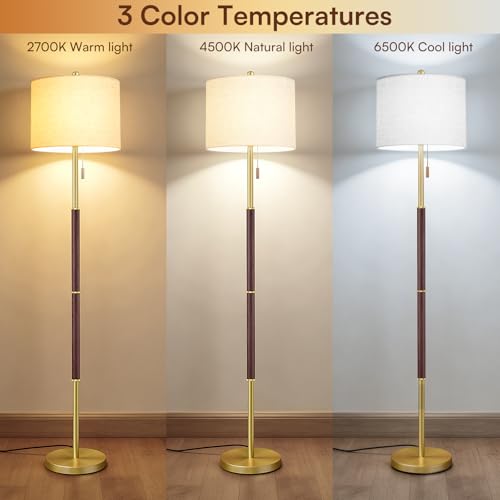 Walnut Gold Floor Lamp with 13.2" Linen Shade and 3 Colors for Living Room - color: Walnut Gold