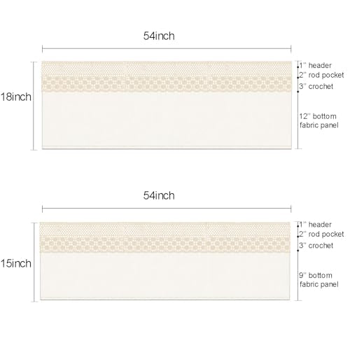 AOKQYA Lace Linen Kitchen Curtains, 54" W x 15" L - size: 54"W x 15"L (Pack of 1)