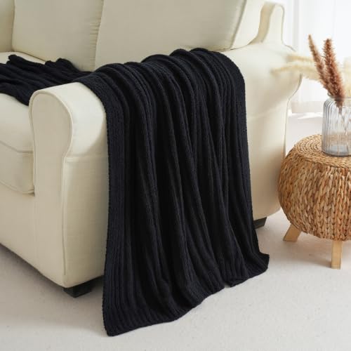 Battilo Black Throw Blanket for Couch, Soft Chenille Throw Blanket, 50"x60" - color: Black, size: 50"x60"