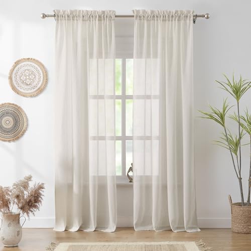 Linen Sheer Curtains for Living-Room Window Draperies 52"x108" 2 Pack Taupe - color: Natural (Taupe), size: 52"W x 108"L (Pack of 2)
