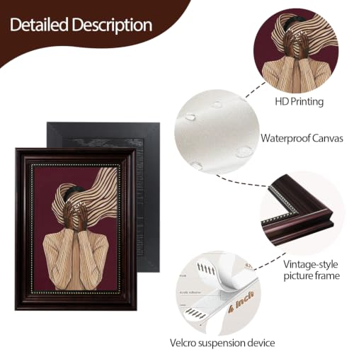 Dark Brown Framed African American Woman Canvas Wall Art 9x11 in - color: Red Striped, size: 11"L x 9"W