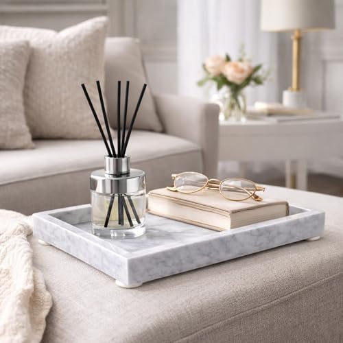 Natural White Marble Tray, 12" x 8", Rectangular - color: White, size: 8" x 12" x 1.5"
