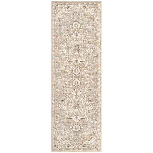 Pauwer Hallway Runner Rug 2x6, Washable Boho Kitchen Runner, Beige Brown - color: Beige Brown, size: 2' x 6' (Runner)